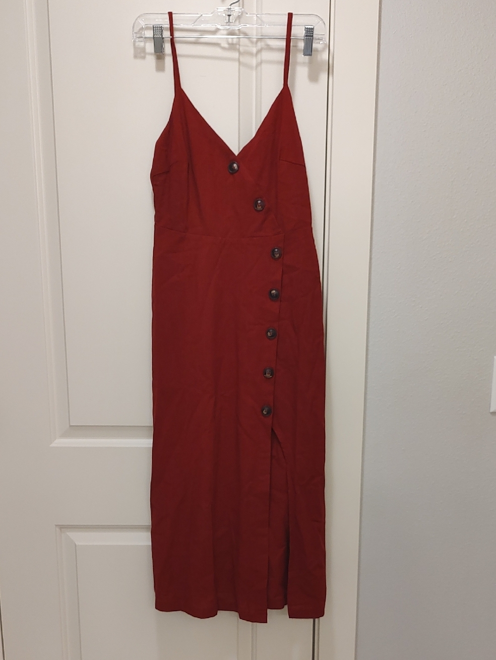 Lush Rust-Red Button-Accent Midi Slip Dress